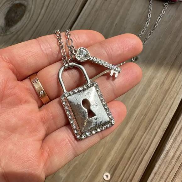 Charter Club Jewelry - Crystal Lock Silver Tone Key Pendant Necklace, Brand New with tags